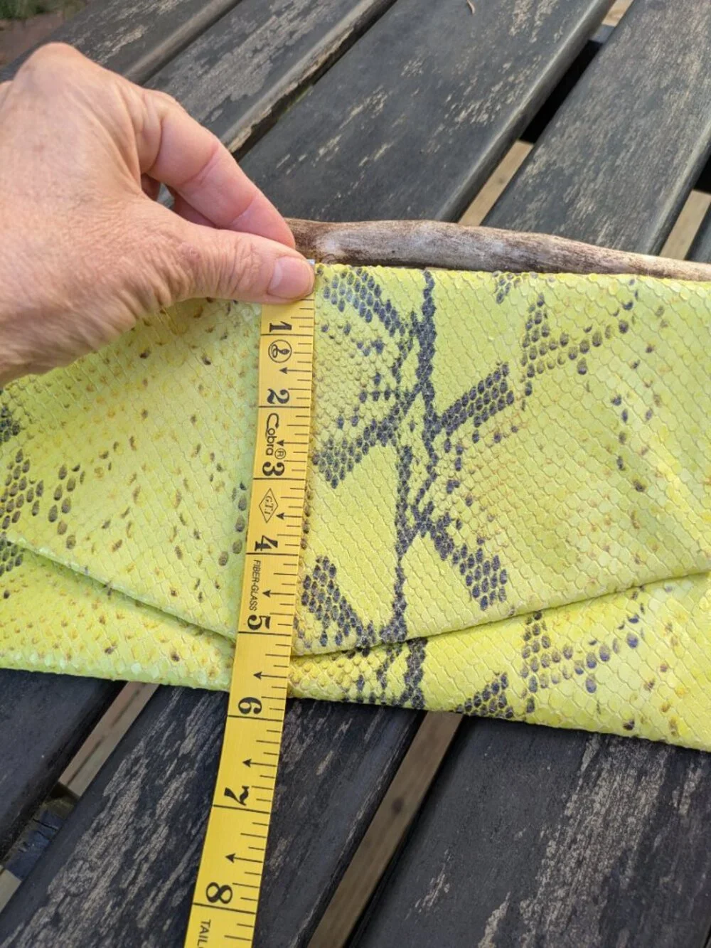 Cole Haan Neon Yellow Snakeskin Embossed Leather Envelope Clutch Bag.